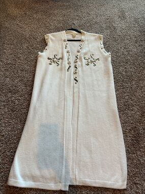 Christopher & Banks Cream Sleeveless Embellished Knit Duster